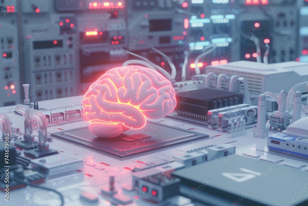 Poster ai brain chip ai innovation. artificial intelligence brain tumor awareness month mind software devel