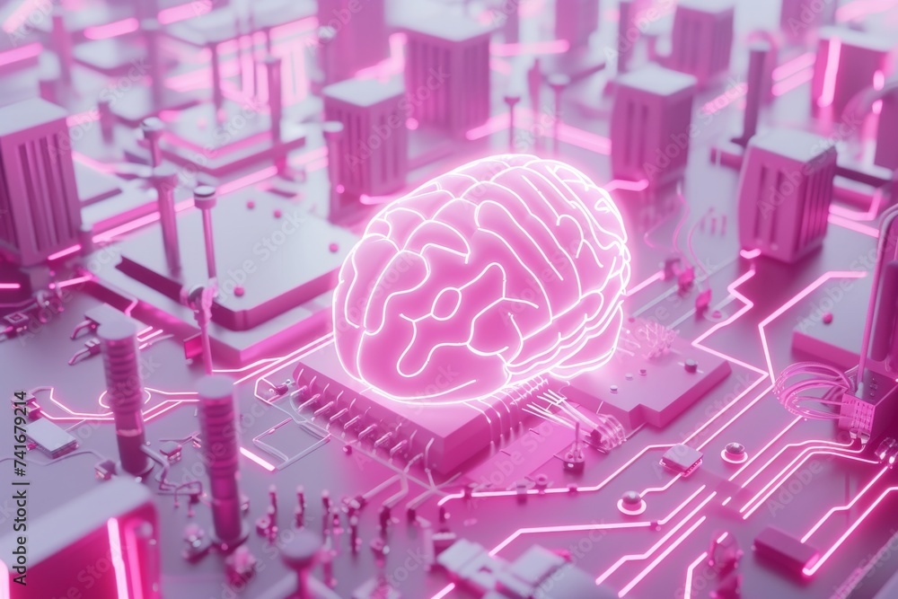 Aufkleber ai brain chip computer network. artificial intelligence neurotechnology governance mind nanowires ax