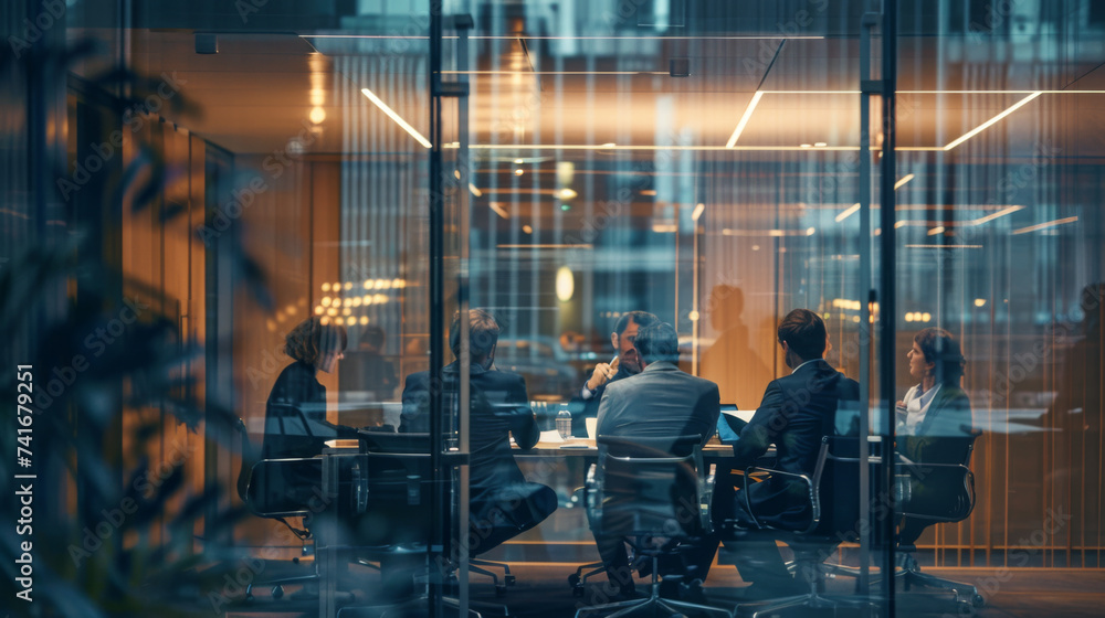 Aufkleber two professionals are engaged in a focused conversation at a table in a modern office environment, w