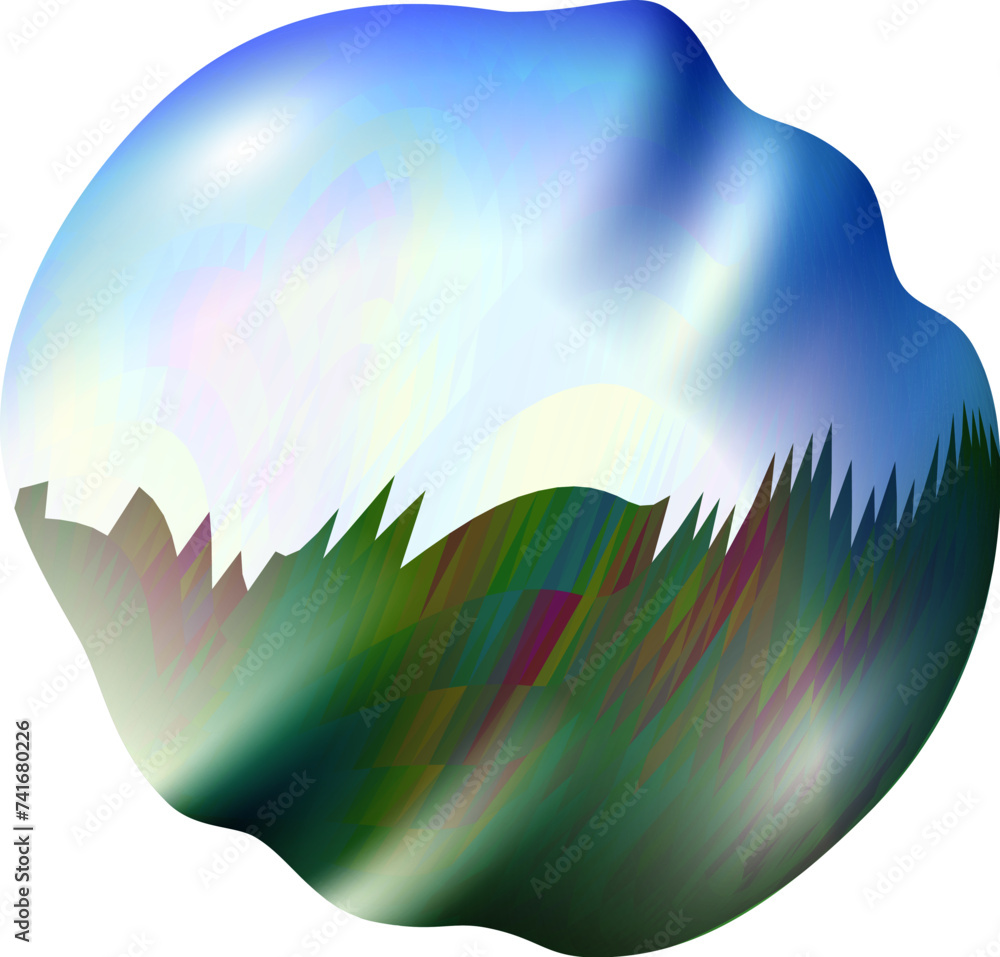 Poster Liquid chrome vaporwave styled abstract twisted ball shape. Fluid drop, Y2K styled hologram abstraction.