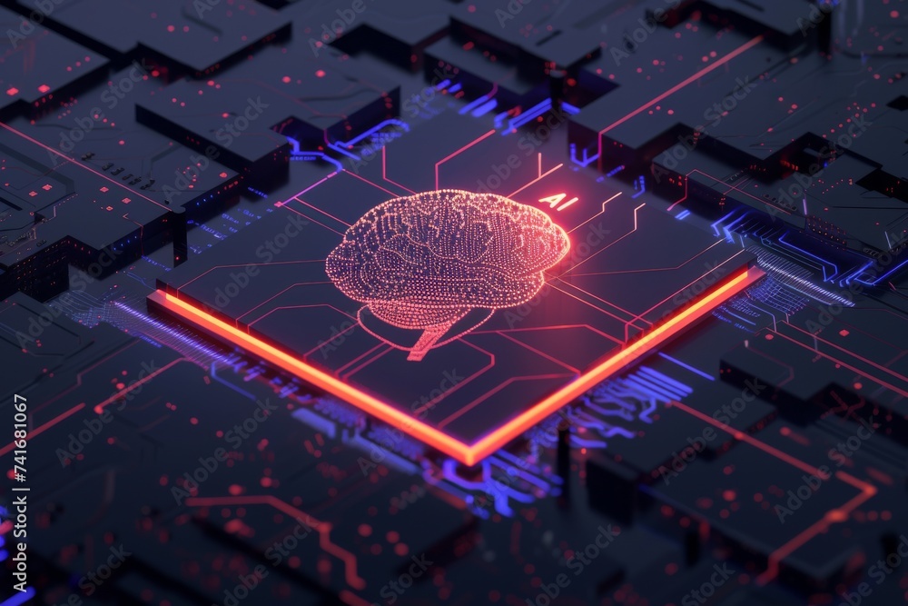 Poster ai brain chip single instruction. artificial intelligence association areas mind image reconstructio