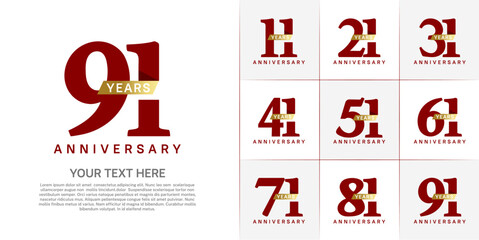 Set of Anniversary Logotype with gold ribbon, red color can be use for special day celebration