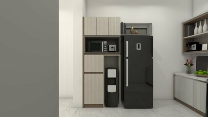 Modern Storage Cabinet Design for Dispenser and Refrigerator