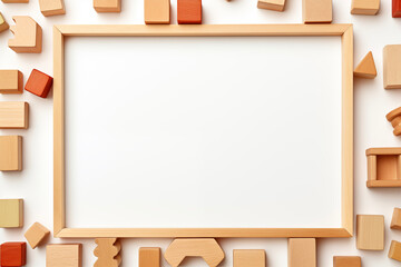 Wooden toys train, car, cubes, pyramid, constructor, blocks. Early development, play, learning. Children's room, nursery, playroom backdrop.