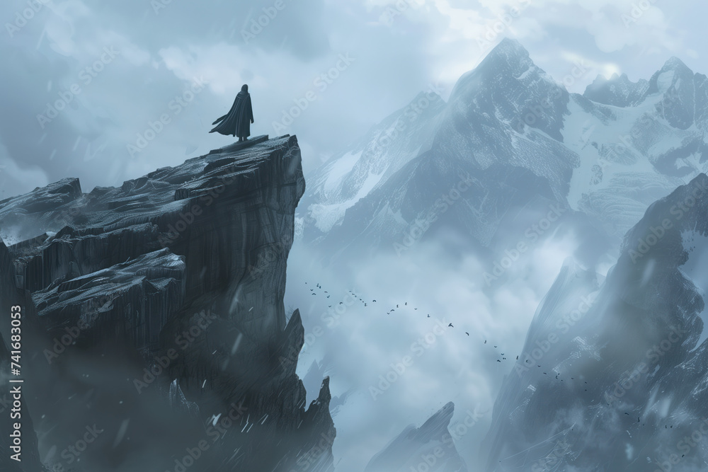 Poster cold mountains. a scenery for an adventurous quest. background image. created with generative ai tec