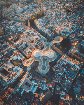 Aerial Drone view of the Setas de Sevilla in Spain.