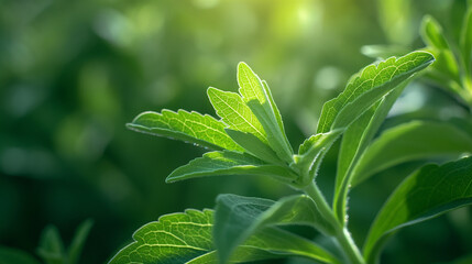 Professional Shot of an Isolated Stevia Plant in a Sunny Day full of Leaves.