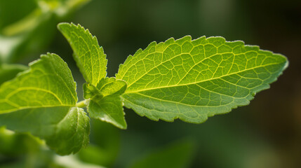 Professional Shot of an Isolated Stevia Plant in a Sunny Day full of Leaves.