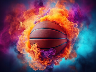 Fototapeta premium A flaming basketball ball beautiful wallpaper Burning basketball background