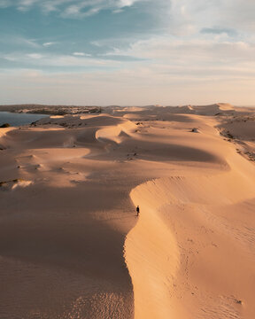 Aerial drone view of the sand dunes of Fowlers Bay in Eyre Peninsula, South Australia, Australia.