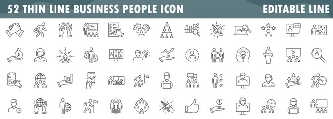 Business People Line Editable Icons set. Vector illustration in thin line style of business related icons, research, meeting, business communication, team structure, eps 10 vector illustration
