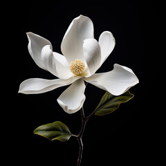 White Magnolia Flower isolated on black background