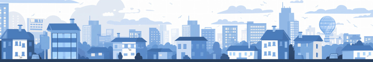 Naklejka premium Real Estate internet banner with buildings and copyspace, professional and modern graphic