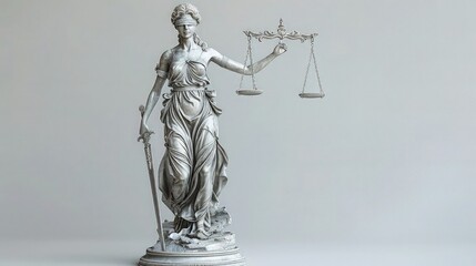 Divine Themis Sculpture. Exuding Authority and Justice in Silver.
