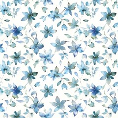 Fototapeta na wymiar Captivating Capri and Marlin Blue Watercolor Floral Seamless Design.