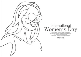 International women's day greeting card. Women faces in one continuous line drawing. Abstract female portrait in simple linear style. Vector illustration for 8 march