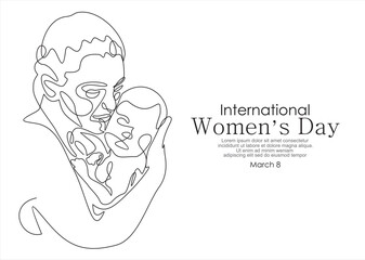 Mothers day line art illustration.Happy Woman's Day.Single continuous line drawing 