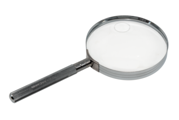 Magnifier. Magnifying glass with scratches and dust on the surface on a white background