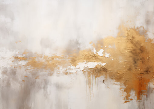 Elegant White and Gold Abstract Oil Painting