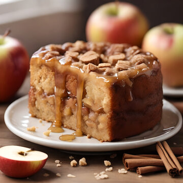 Brown Sugar Cinnamon Apple Cake close up Ai image