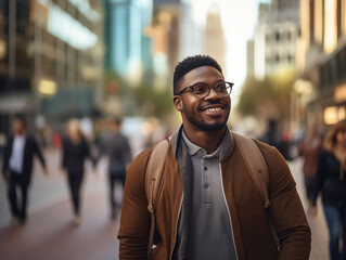 Obraz premium Lifestyle image of a young entrepreneur walking through a bustling city street