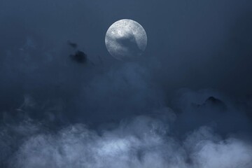Full Moon With Dark Cloudscapes Night Halloween Concept