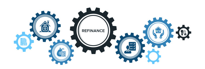 Refinance banner web icon vector illustration concept with an icon of mortgage, terms, budget, debt obligation, conditions, and property
