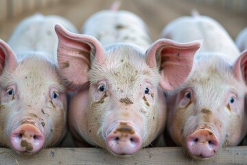 Wide angle shot of a pig farm on the outskirts of town