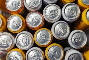 Latas de bebidas en plano cenital