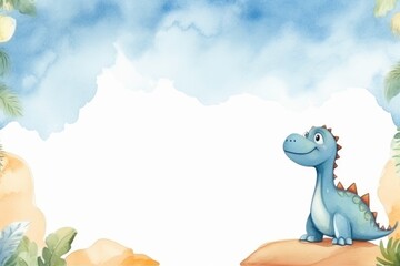 Pastel color dinosaur with watercolor background. © Moon Story