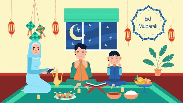 Ramadan Kareem - A Warm Family Gathering for Iftar with Traditional Decor and Festivities