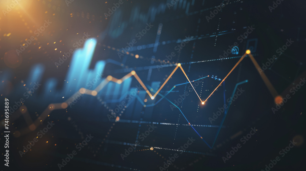 Wall mural digital financial graph with fluctuating stock market data and trading indicators