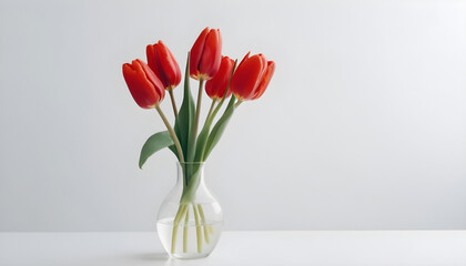 Bouquet of red tulips in a vase on a white background. close up . Generative AI