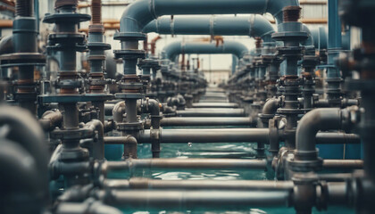Valves for water pumping systems in power substations for the supply of clean water in large industrial areas - obrazy, fototapety, plakaty