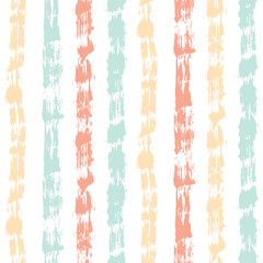 Seamless pattern, abstract repeat texture of vertical stripes of paint in pastel colors. Cute surface design, graphic print with hand drawn dry brush strokes on a white background. Vector illustration