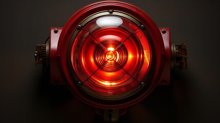 Wall mounted red warning light, spinning and blinking, air raid siren