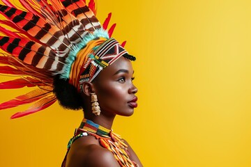 tender Zulu lady in summer with multiple colorful accessories that adorn her - obrazy, fototapety, plakaty