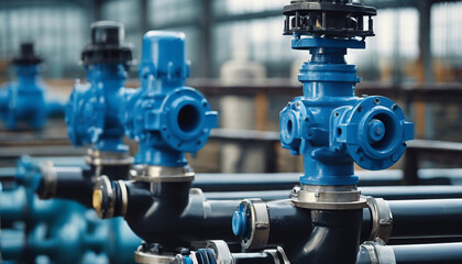 Valves for water pumping systems in power substations for the supply of clean water in large industrial areas - obrazy, fototapety, plakaty