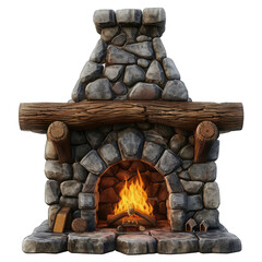 A Cozy Fireplace With a Fire.. Isolated on a Transparent Background. Cutout PNG.