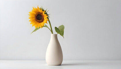 Fototapeta premium Sunflower in a vase on a white background with space for text. Generative AI