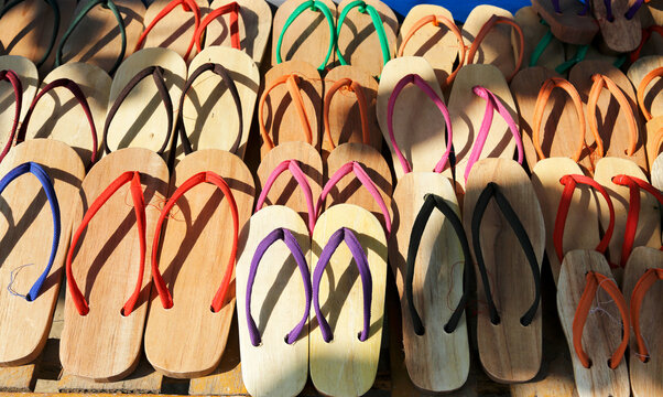 Sandals for sale in a market, Mingun, Sagaing, Myanmar