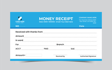 Modern corporate money receipt book design template. sell receipt 
