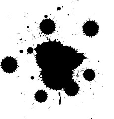 black watercolor splatter splash on white background in grunge graphic element