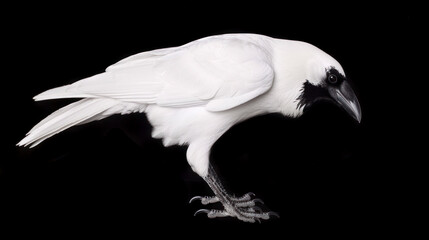 Fototapeta premium White crow isolated on black background, symbol of individuality