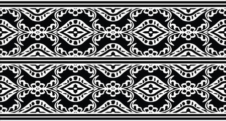 Textile fabric border motif pattern for a geometric oriental seamless pattern. Border decoration. Design for background, wallpaper, vector illustration, textile, batik, carpet, fabric, clothin	