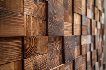 Natural wood finish on wallpapered and wood-paneled walls