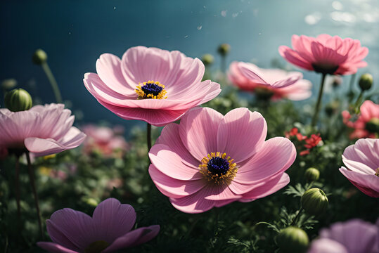 Delicate dreamy image of violet anemone flower beauty of nature generative ai image.
