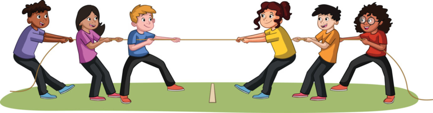 kids tug of war competition, cartoon style clip art preview
