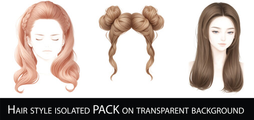 Fashionable women hairstyles , isolated on white, collage. Banner design
