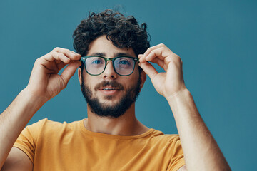 Portrait young fashionable person face attractive men background looking expression cool guy adult...